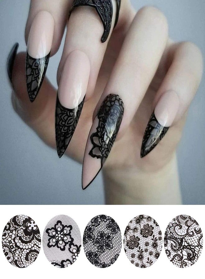 BSBTBZ 10 Rolls Retro Holographic Nail Foil Transfer Stickers Black Lace Laser Foils Nail Art Supplies Starry Paper Designs for Acrylic Decorations Women DIY Nail Arts Manicure Wraps Charms - Image 4